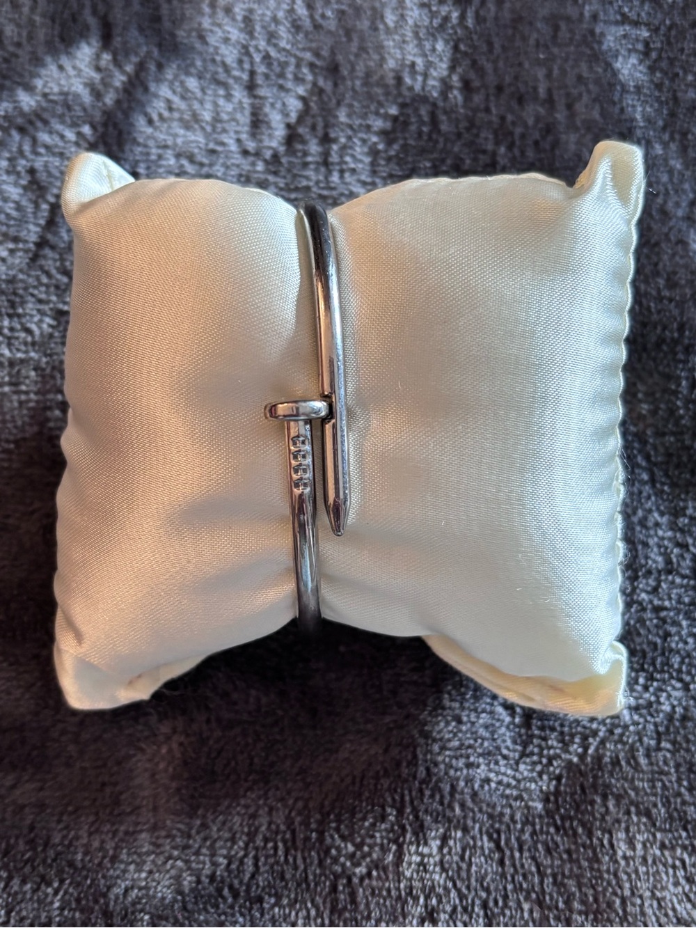 Silver Nail-Style Bangle Bracelet with Clear Stones